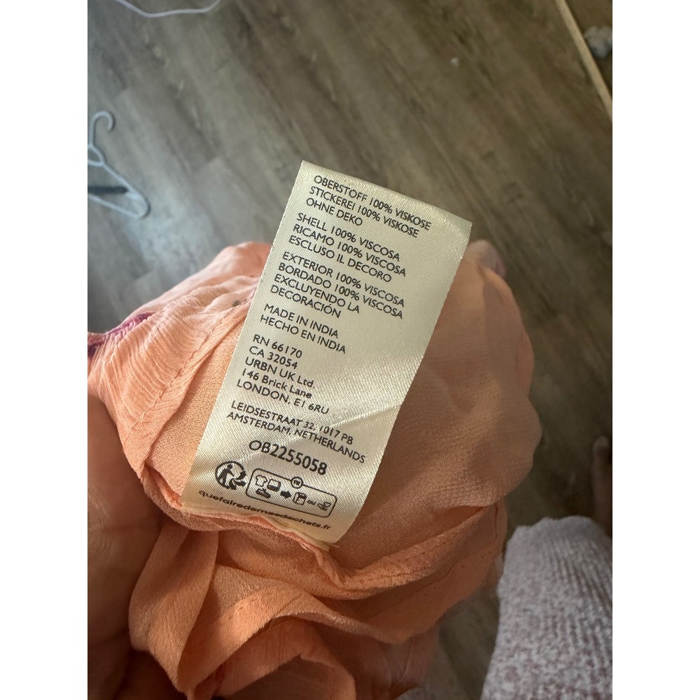 Free People Floral Peasant Puff Sleeve Mini Dress Peach Combo NWT Size M - Picture 9 of 10